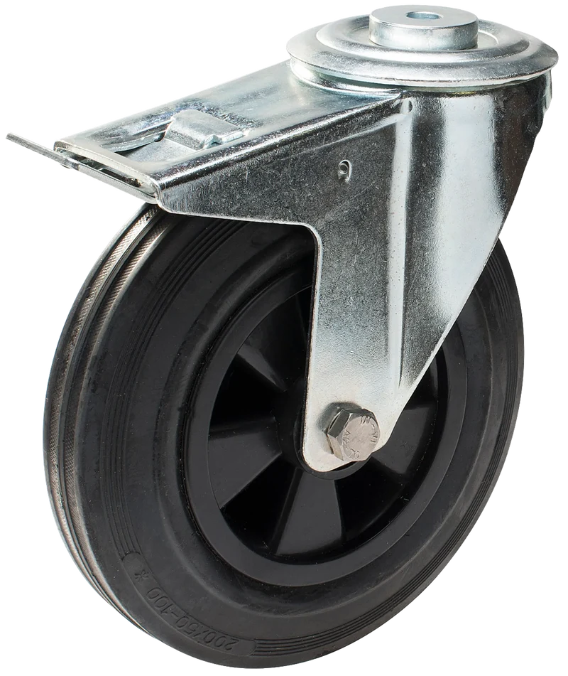 Länkhjul typ 4O BRU/PP plåtbygel svart gummibana Swede-wheel