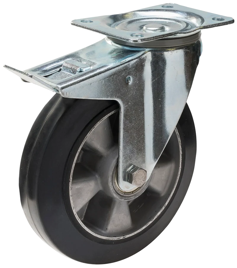 Länkhjul typ 4P Elastic BRU/AL plåtbygel elastisk svart gummibana Swede-wheel