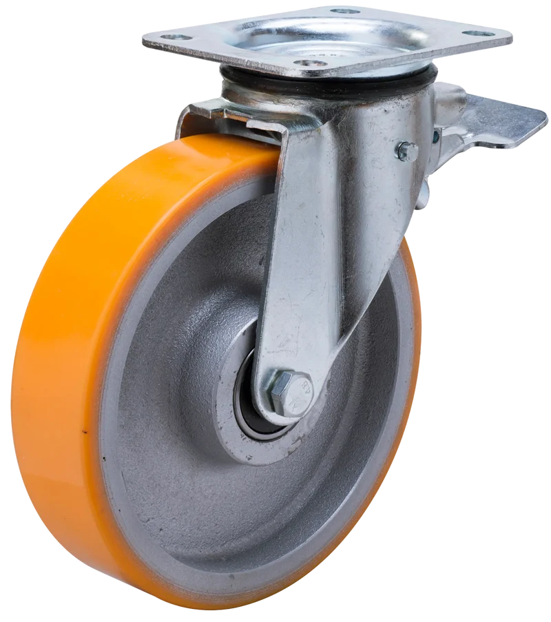 Länkhjul typ 5P PU/CI plåtbygel gjuten PU-bana Swede-wheel