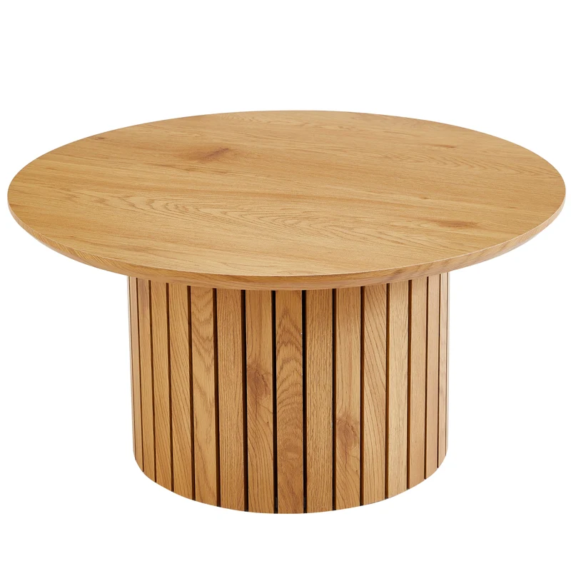 Milas runt soffbord med lameller - 80 cm - Naturlig ek med pelarben