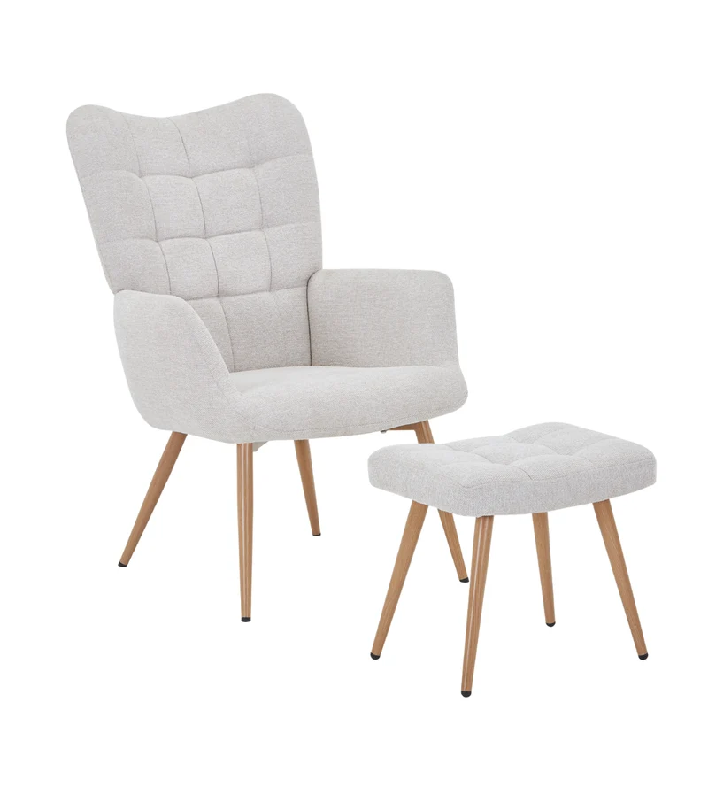 Fåtölj Robert med fotpall – beige tyg med eklook