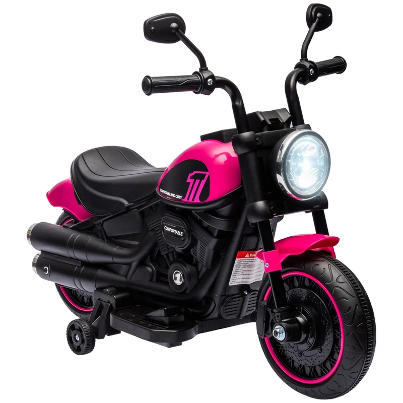 Elektrický motocykl pro děti, růžový, 2 odnímatelná kolečka, 1,5–3 km/h