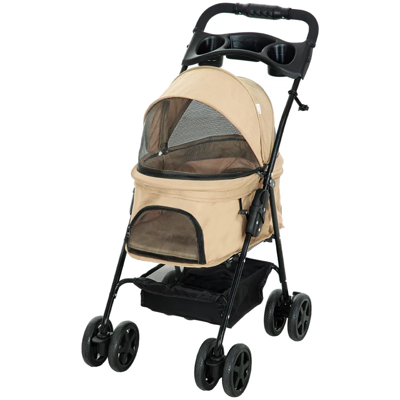 Skládací vozík pro malé psy a kočky, khaki 67x45x96 cm