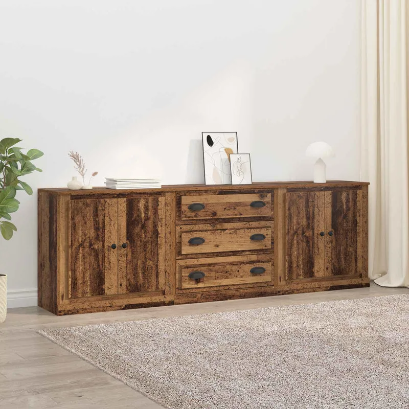 Skåp 3 st Gammalt trä 210 x 35,5 x 67,5 cm Konstruerat trä