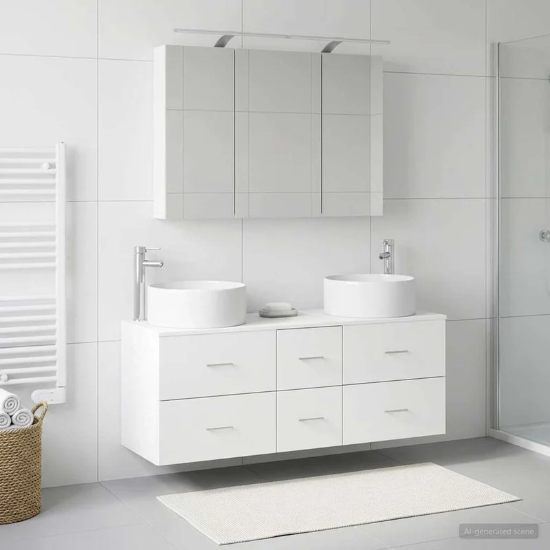 Badrumsmöbelset 4 st Vit Konstruerat trä och glas