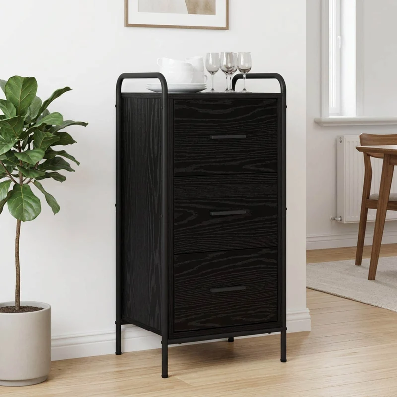 Sideboard Svart ek 97 x 33 x 81 cm Konstruerat trä