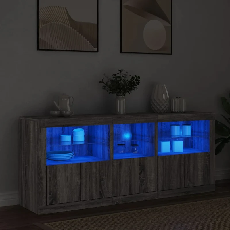 Skänk med LED-belysning grå sonoma 162x37x67 cm