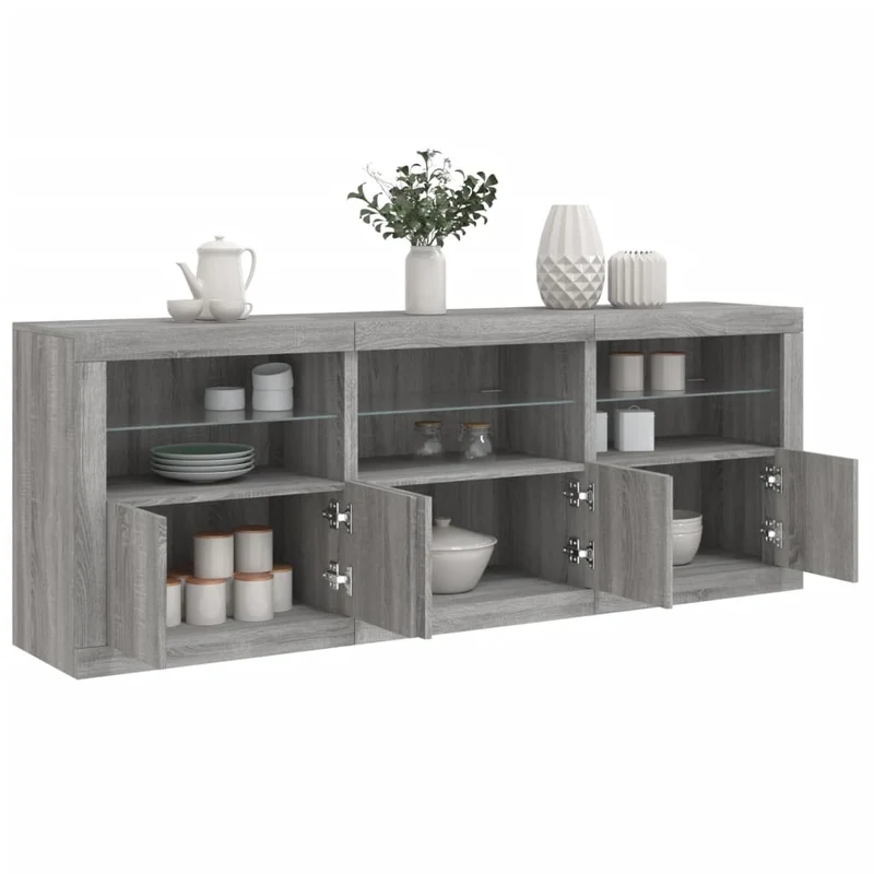 Skänk med LED-belysning grå sonoma 181,5x37x67 cm