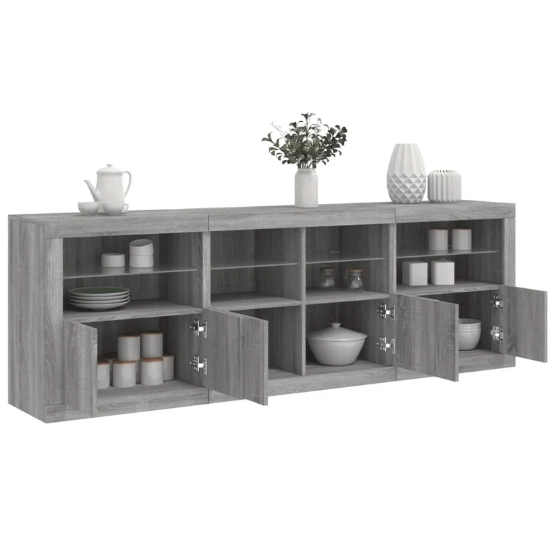 Skänk med LED-belysning grå sonoma 202x37x67 cm