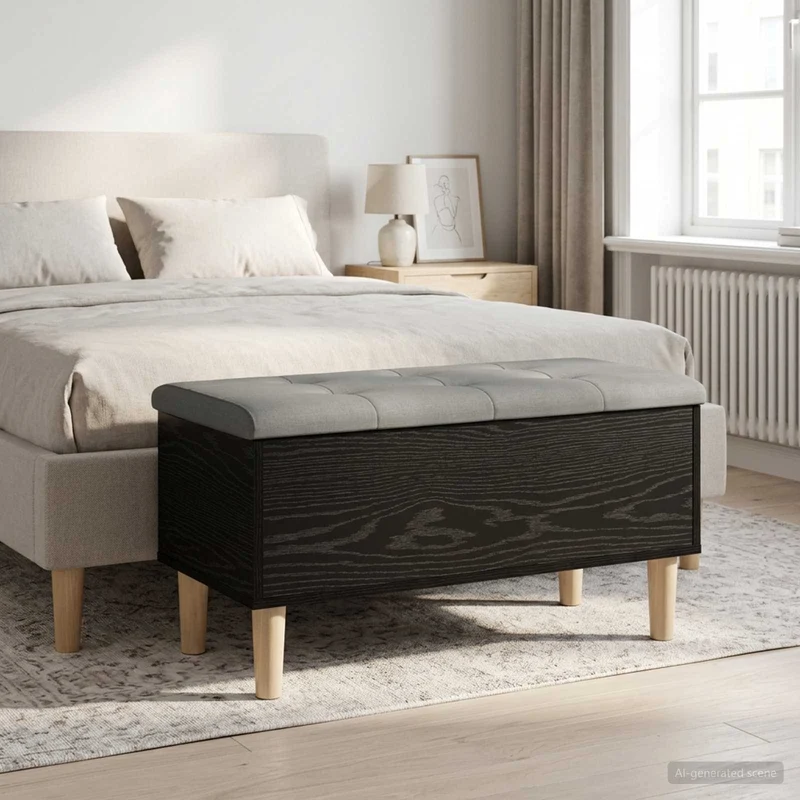 Förvaringsbänk med kudde Svart ek 82 x 42 x 46 cm