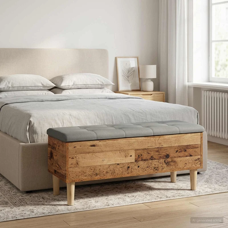 Förvaringsbänk med kudde Gammalt trä 102 x 42 x 46 cm
