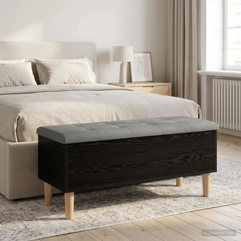 Förvaringsbänk med kudde Svart ek 102 x 42 x 46 cm
