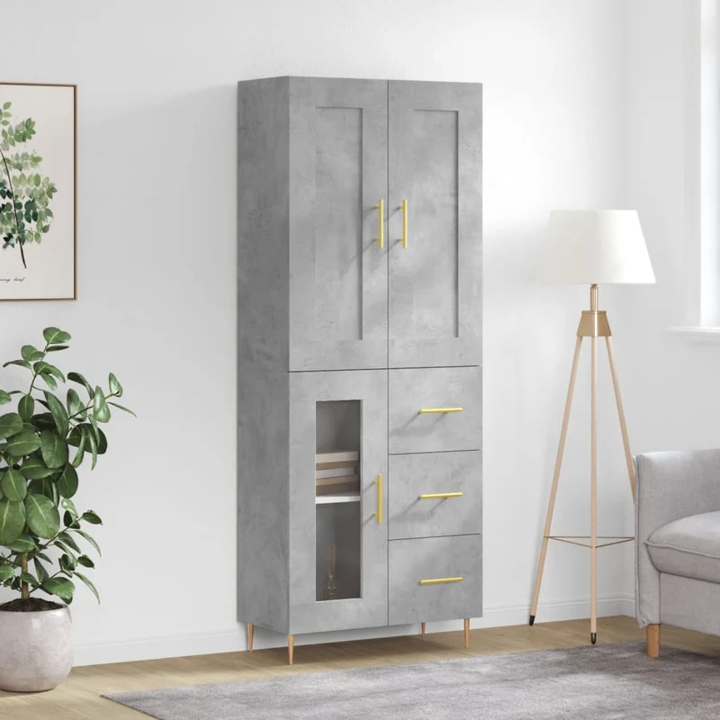 Högskåp betonggrå 69,5x34x180 cm konstruerat trä