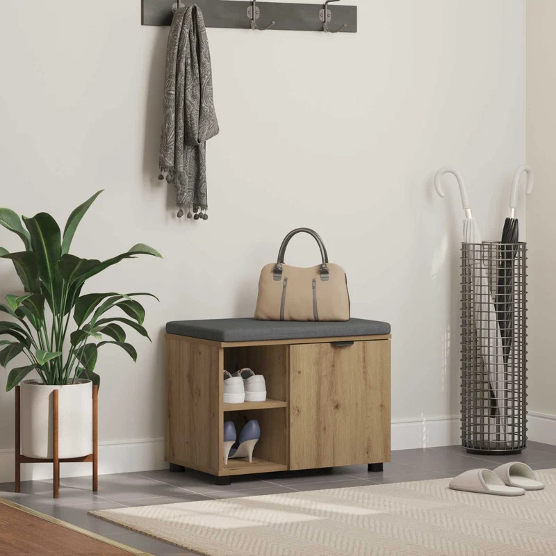 Hallbänk Artisan Ek 60 x 38 x 46 cm Konstruerat Trä och Tyg