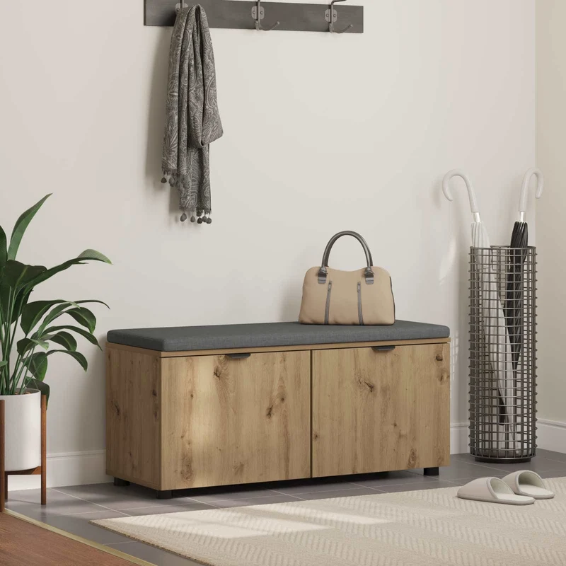 Hallbänk Artisan Ek 100 x 38 x 46 cm Konstruerat Trä och Tyg