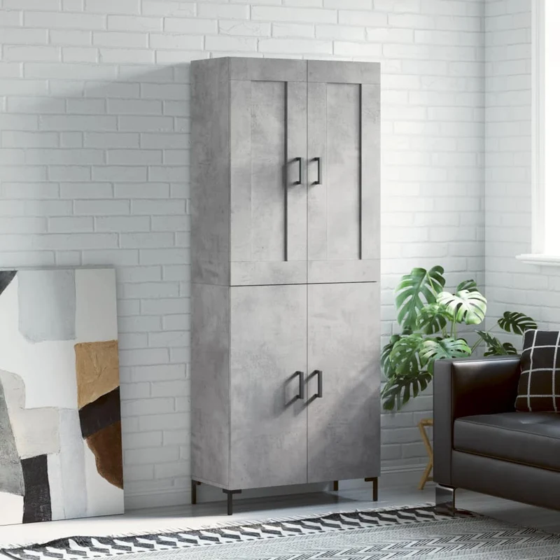 Högskåp betonggrå 69,5x34x180 cm konstruerat trä
