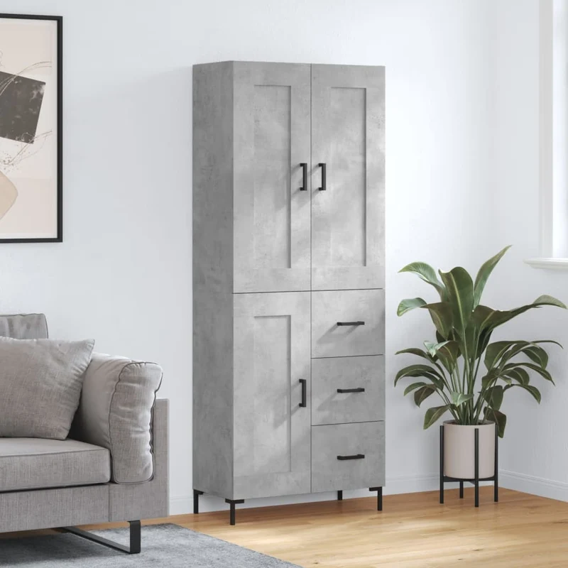 Högskåp betonggrå 69,5x34x180 cm konstruerat trä