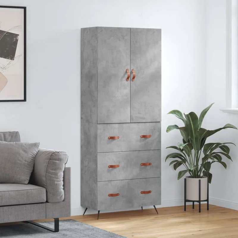 Högskåp betonggrå 69,5x34x180 cm konstruerat trä