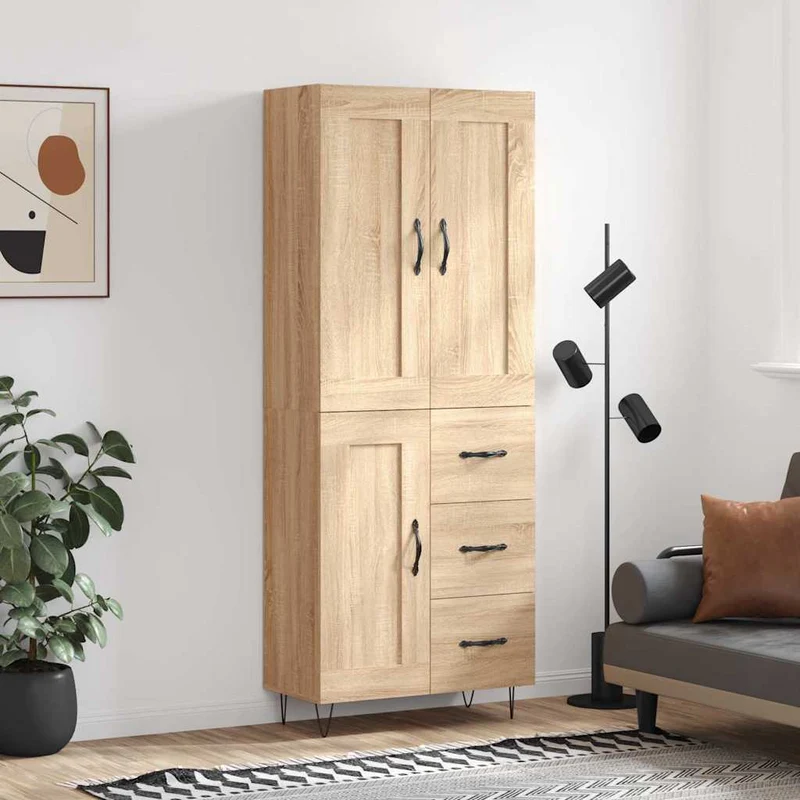 Högskåp sonoma-ek 69,5x34x180 cm konstruerat trä