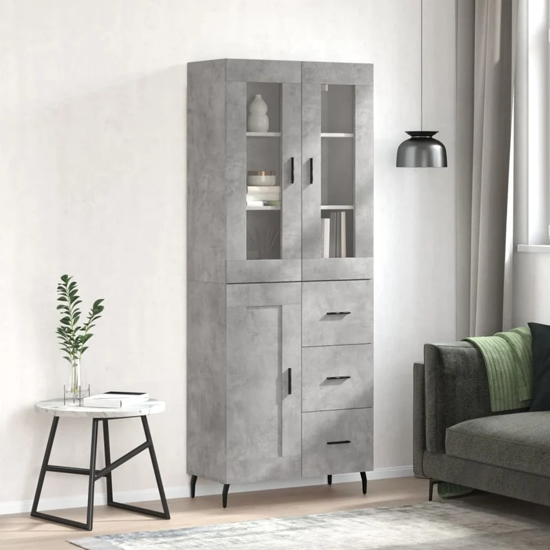 Högskåp betonggrå 69,5x34x180 cm konstruerat trä