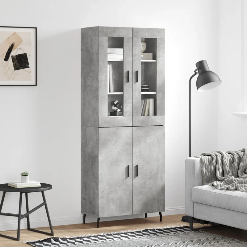 Högskåp betonggrå 69,5x34x180 cm konstruerat trä