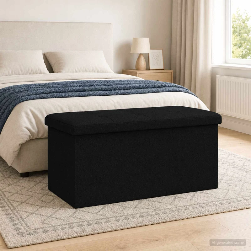 Fällbar Förvaringsbänk Svart 180 kg 80 L 77 x 38 x 38 cm Linne