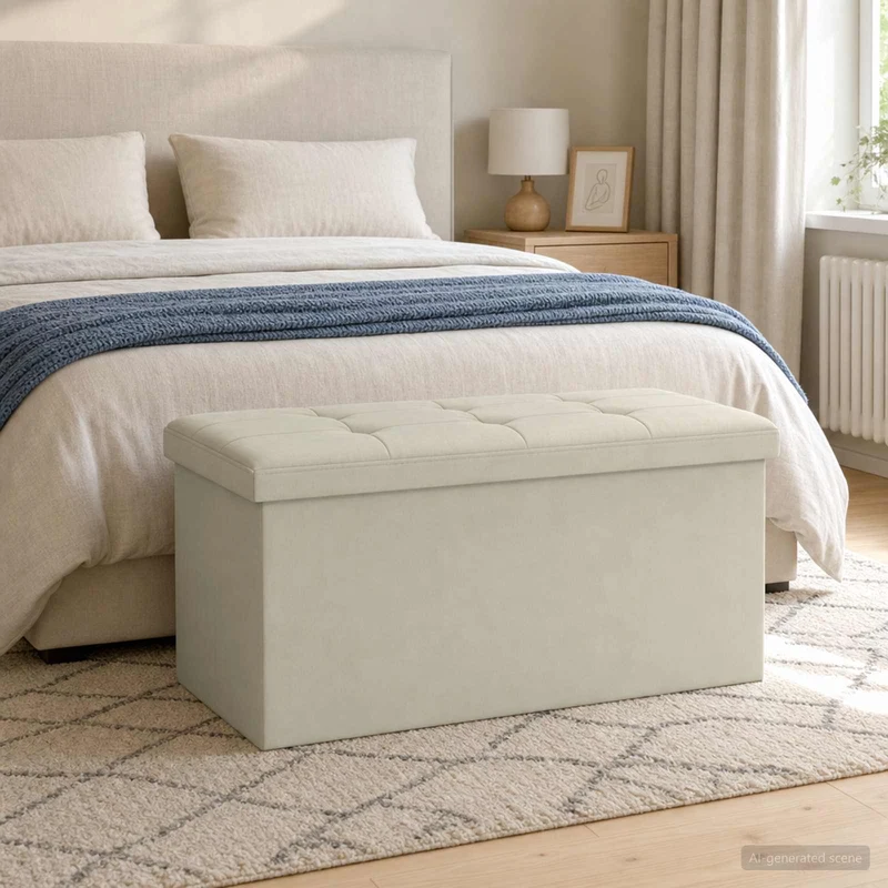 Fällbar Förvaringsbänk Vit 180 kg 80 L 77 x 38 x 38 cm Linne