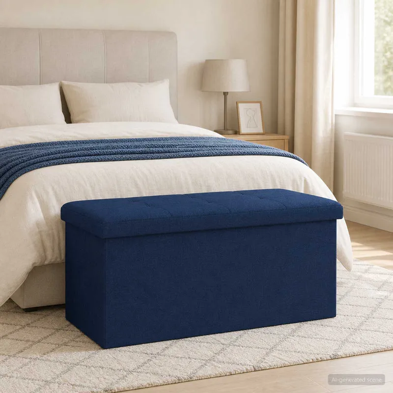 Fällbar Förvaringsbänk Blå 180 kg 80 L 77 x 38 x 38 cm Linne