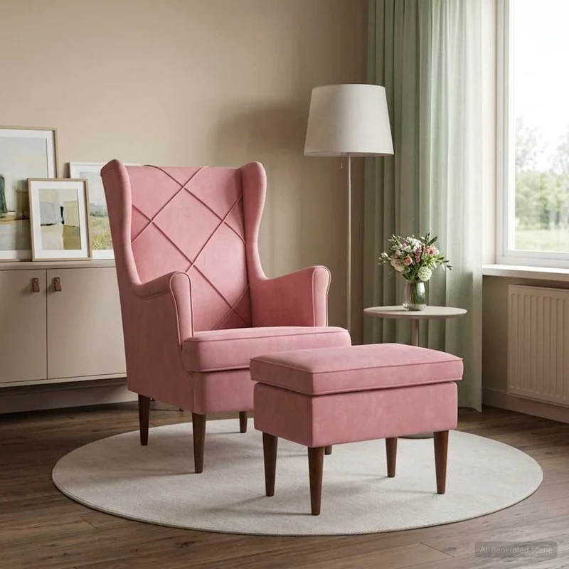 Fåtölj med fotpall 2 st Rosa Sammet