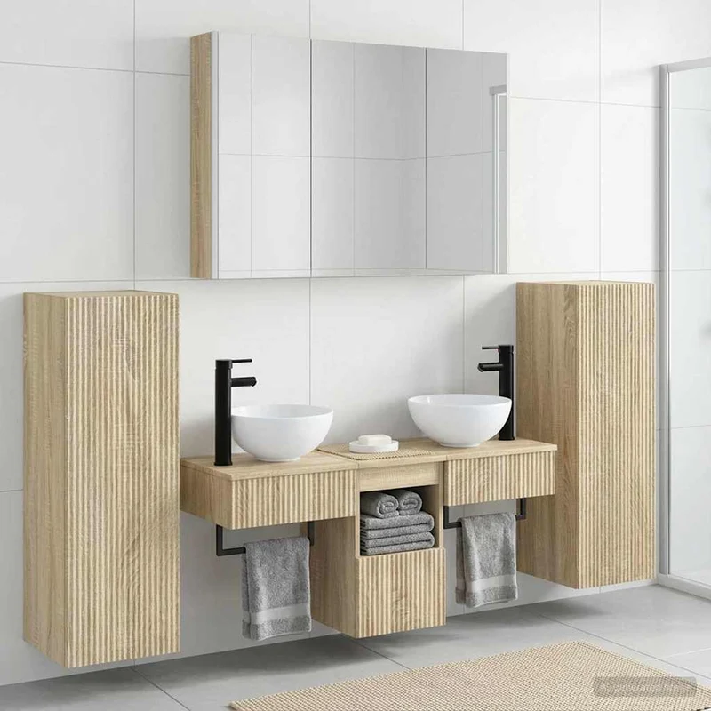 Badrumsmöbelset 6 st Sonoma-ek Konstruerat trä och glas