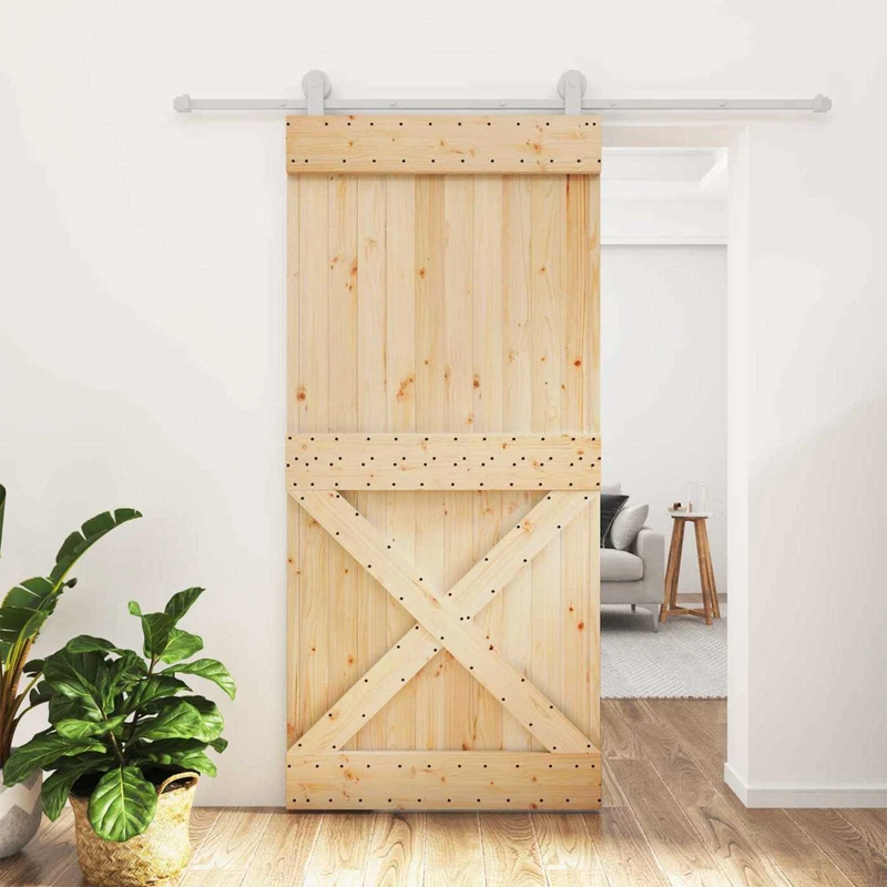 Skjutdörr Naturlig och vit 95 x 210 cm Massiv furuträdörr