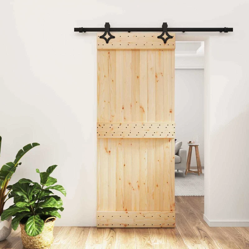 Skjutdörr Naturlig och svart 85 x 210 cm Massiv furuträdörr
