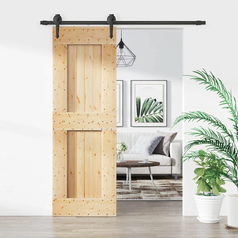 Skjutdörr Naturlig och svart 70 x 210 cm Massiv furuträdörr