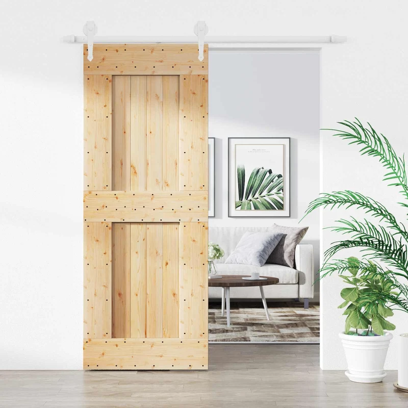Skjutdörr Naturlig och vit 80 x 210 cm Massiv furuträdörr
