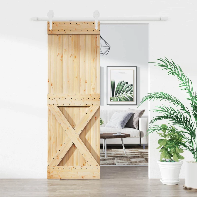Skjutdörr Naturlig och vit 70 x 210 cm Massiv furuträdörr