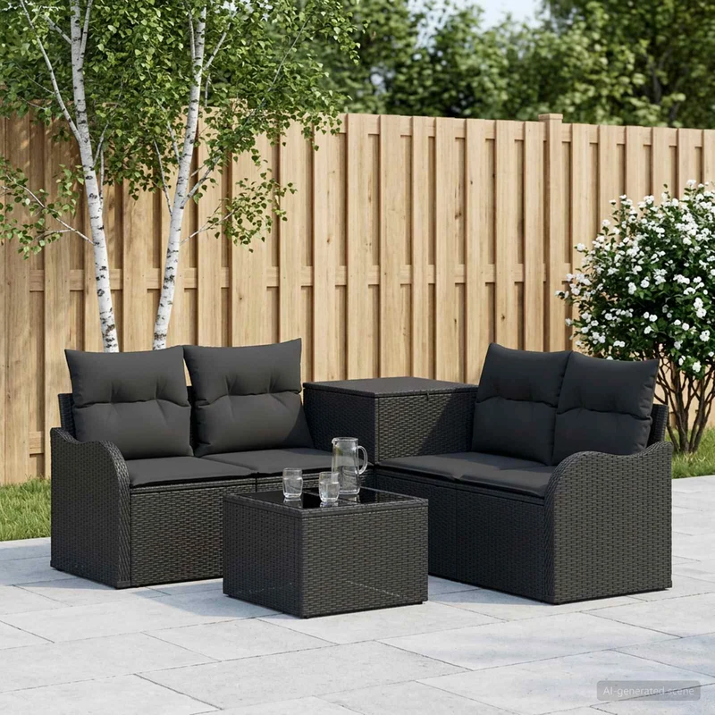 Soffset 6 st Svart Poly Rattan och stål