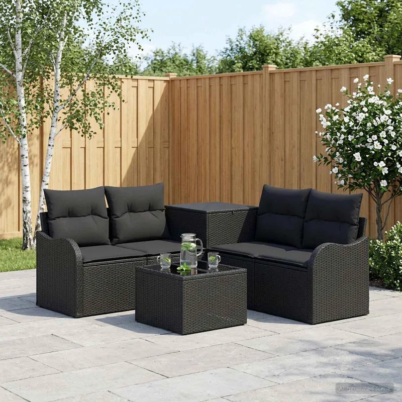 Soffset 6 st Svart Poly Rattan och stål