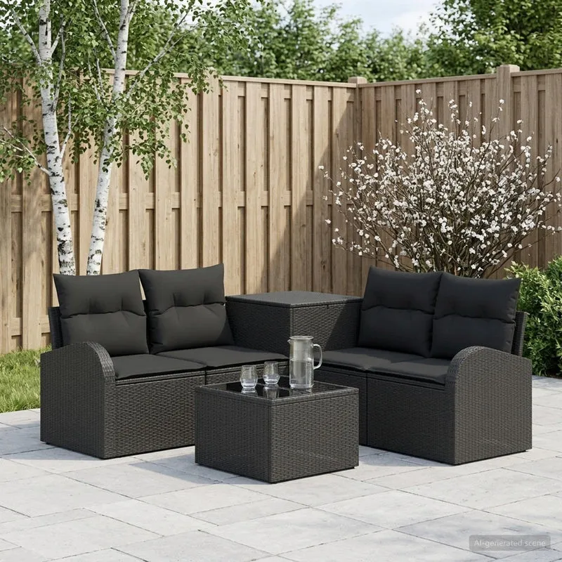 Soffset 6 st Svart Poly Rattan och stål