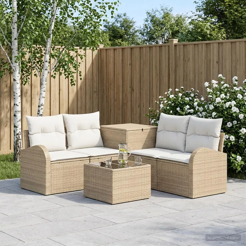 Soffset 6 st Beige och krämvit Poly Rattan och stål