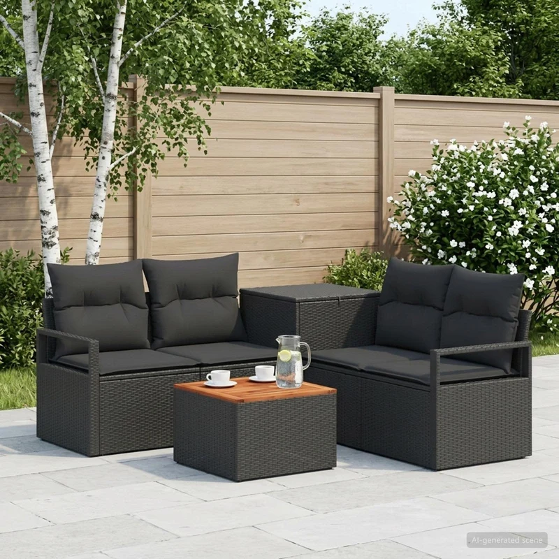 Soffset 6 st Svart Poly Rattan och stål