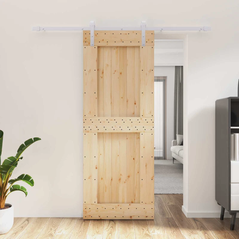 Skjutdörr Naturlig och vit 80 x 210 cm Massiv furuträdörr
