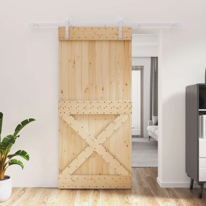 Skjutdörr Naturlig och vit 95 x 210 cm Massiv furuträdörr