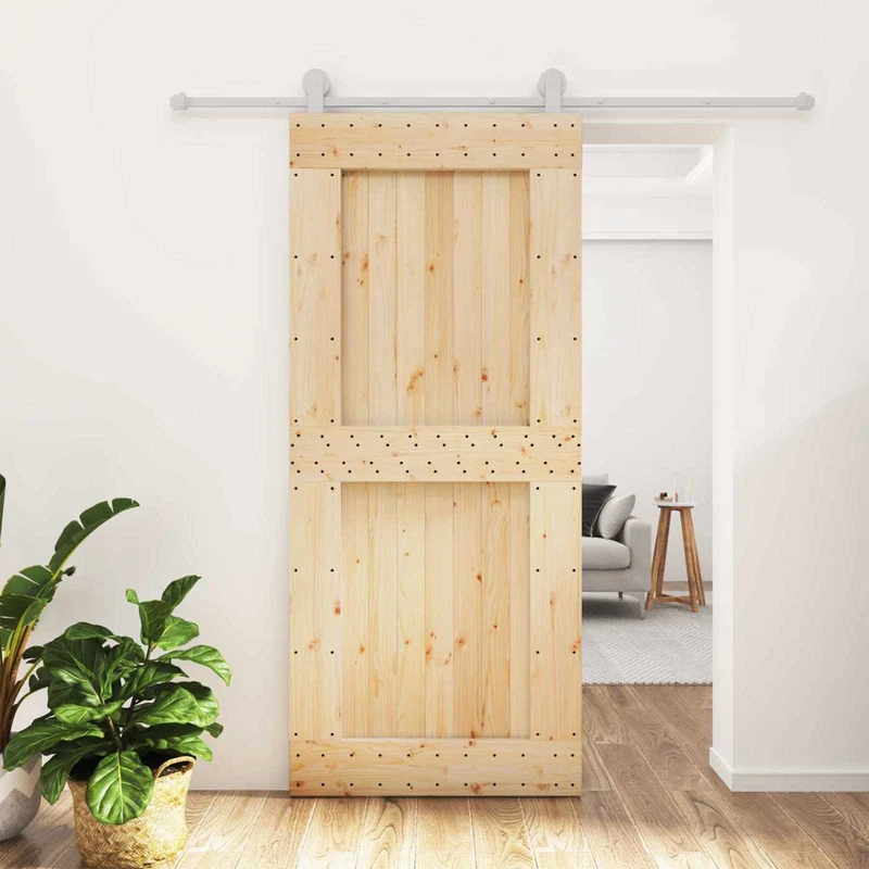 Skjutdörr Naturlig och vit 90 x 210 cm Massiv furuträdörr
