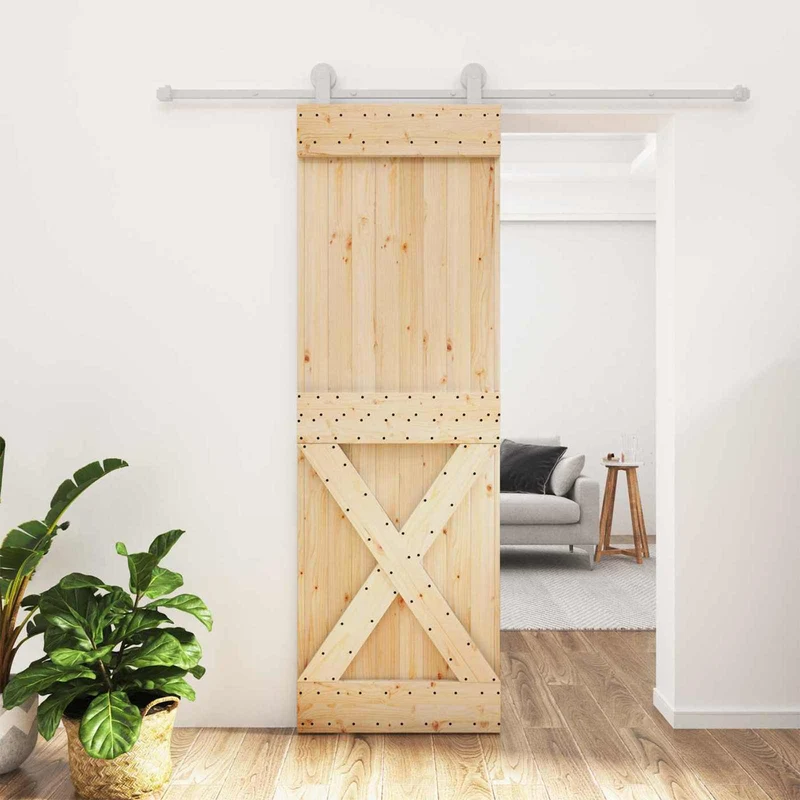 Skjutdörr Naturlig och vit 70 x 210 cm Massiv furuträdörr