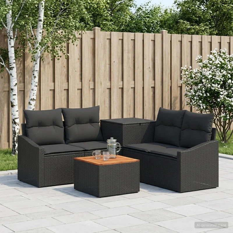 Soffset 6 st Svart Poly Rattan och stål