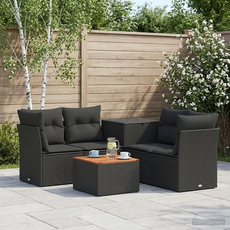 Soffset 6 st Svart Poly Rattan och stål