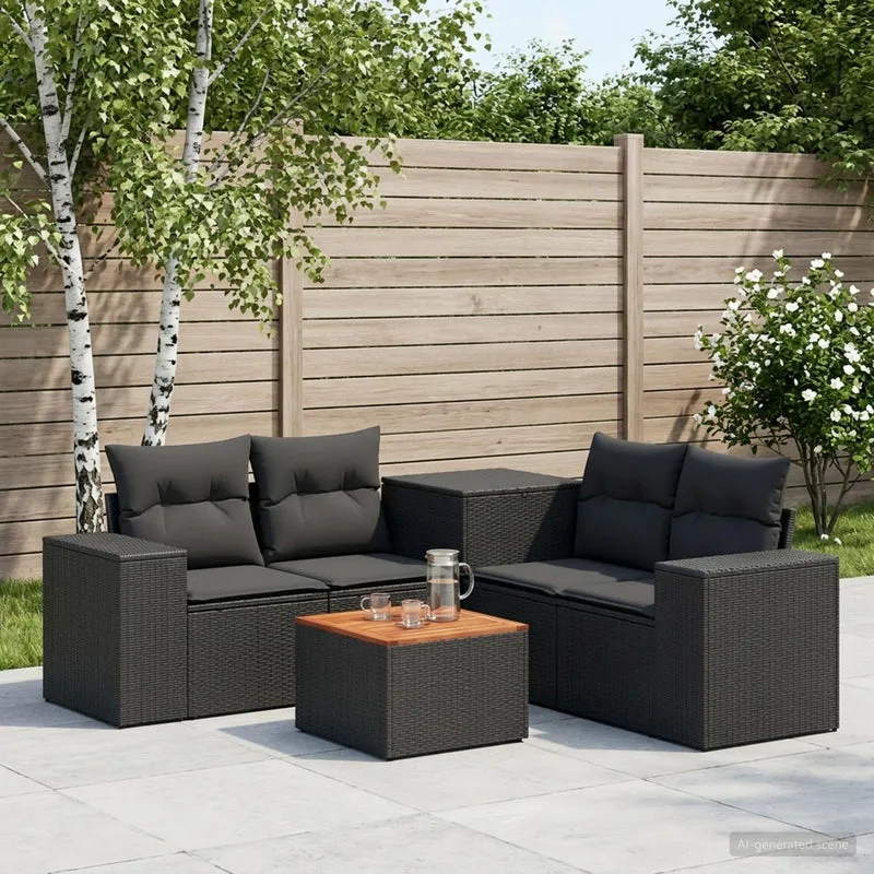 Soffset 6 st Svart Poly Rattan och stål
