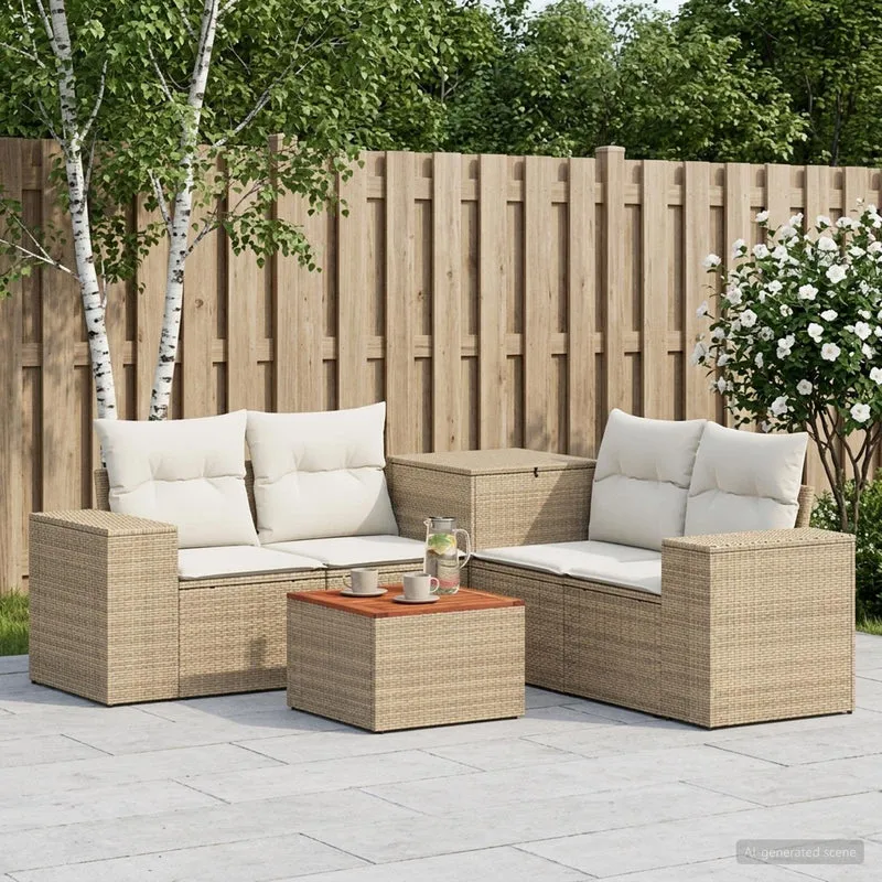 Soffset 6 st Beige och krämvit Poly Rattan och stål