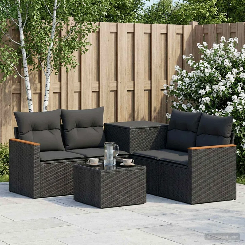 Soffset 6 st Svart Poly Rattan och stål