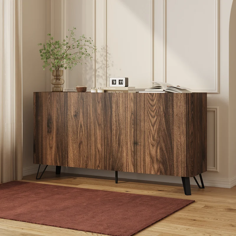 Sideboard Trorlon 160x40x83 cm valnötoptik/travertin [en.casa]